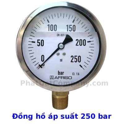 Đồng Hồ Áp Suất 250 Bar AFRISO | Có Dầu Giảm Chấn | Dùng Cho Dầu Thủy Lực, Khí Nén